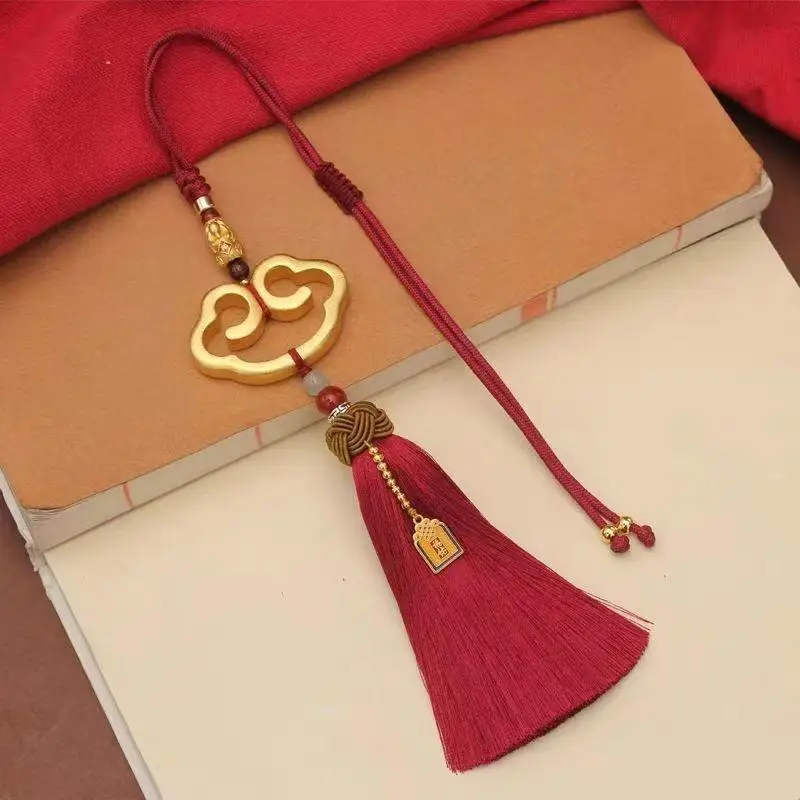 Chinese Style Cloud Shaped Lock Tassel Hanging Ornament Car Rearview Mirror Pendant Home Hanging Decoration Festival Gifts