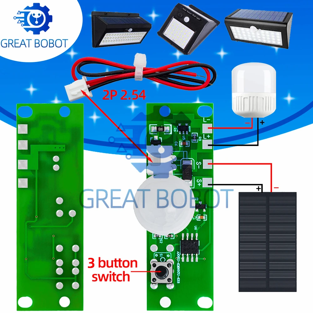 3.7V DIY Solar Lamp Board with Control Sensor-Night Light Module Featuring Infrared Human Body Induction and Solar Circuit Board