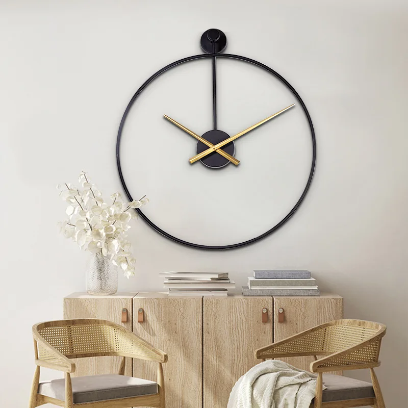 Simple Wrought Iron Wall Clock, Metal Clock, Sun Movement, Silent Sweeping Seconds, Living Room Bedroom Wall Clock