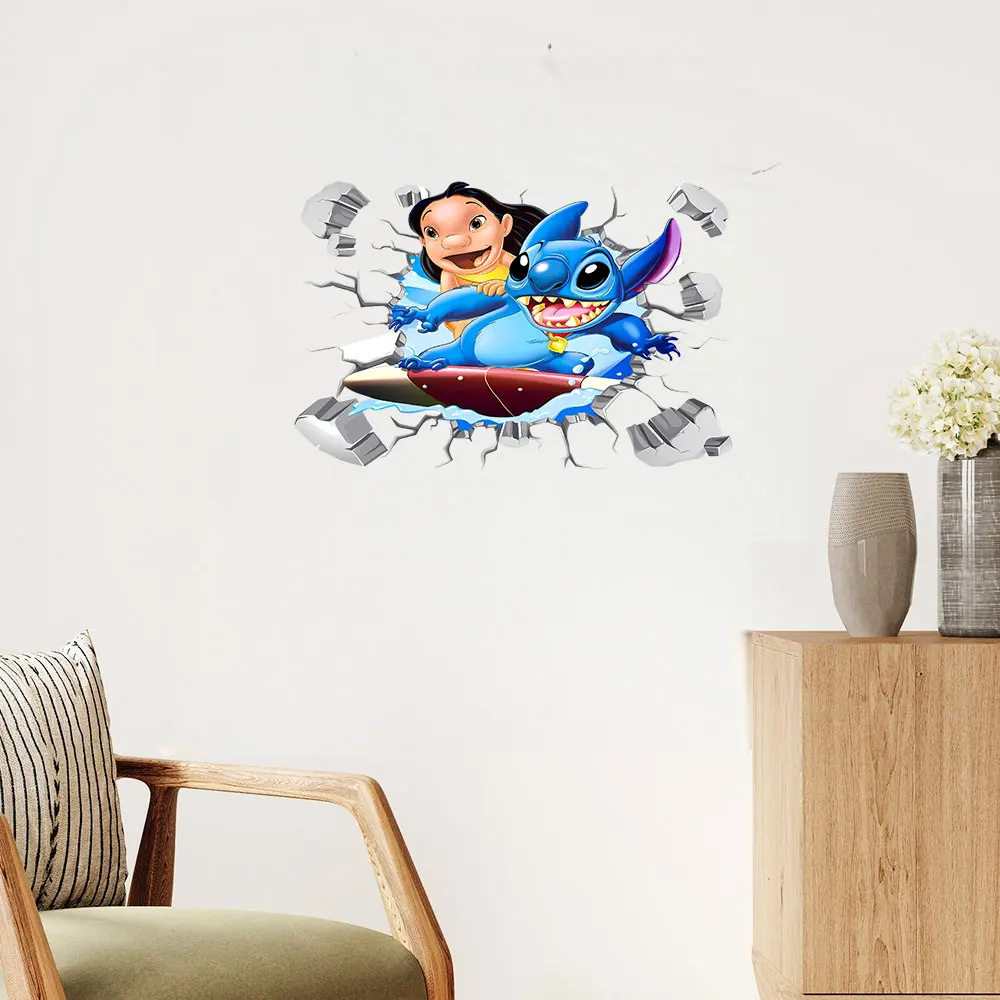 1 ملصق حائط لركوب الأمواج من Stitch and Lilo، ملصق Lilo & Stitch تحت عنوان - مناسب لتزيين المنزل، يمكن استخدامه على الجدران والنوافذ والشرفات والمرايا والجدران المزخرفة