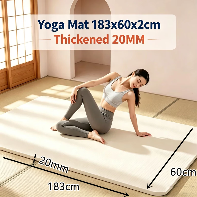 滑り止め付き厚手ヨガマット-20mm-183x60cm-耐衝撃フィットネスエクササイズマット-ホームジム-ワークアウト-ピラティス-耐破れ性-ソフトフォーム-スポーツ