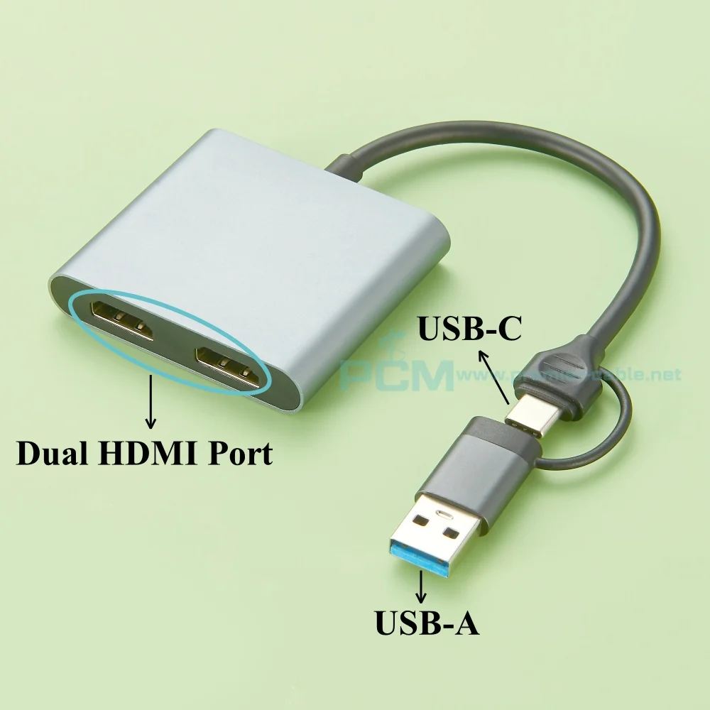 

Адаптер USB-A USB-C на двойной порт HD, преобразователь-сплиттер, мультимониторный концентратор MST USB Type-A Type-C, 4K при 30 Гц и 1080P при 60 Гц