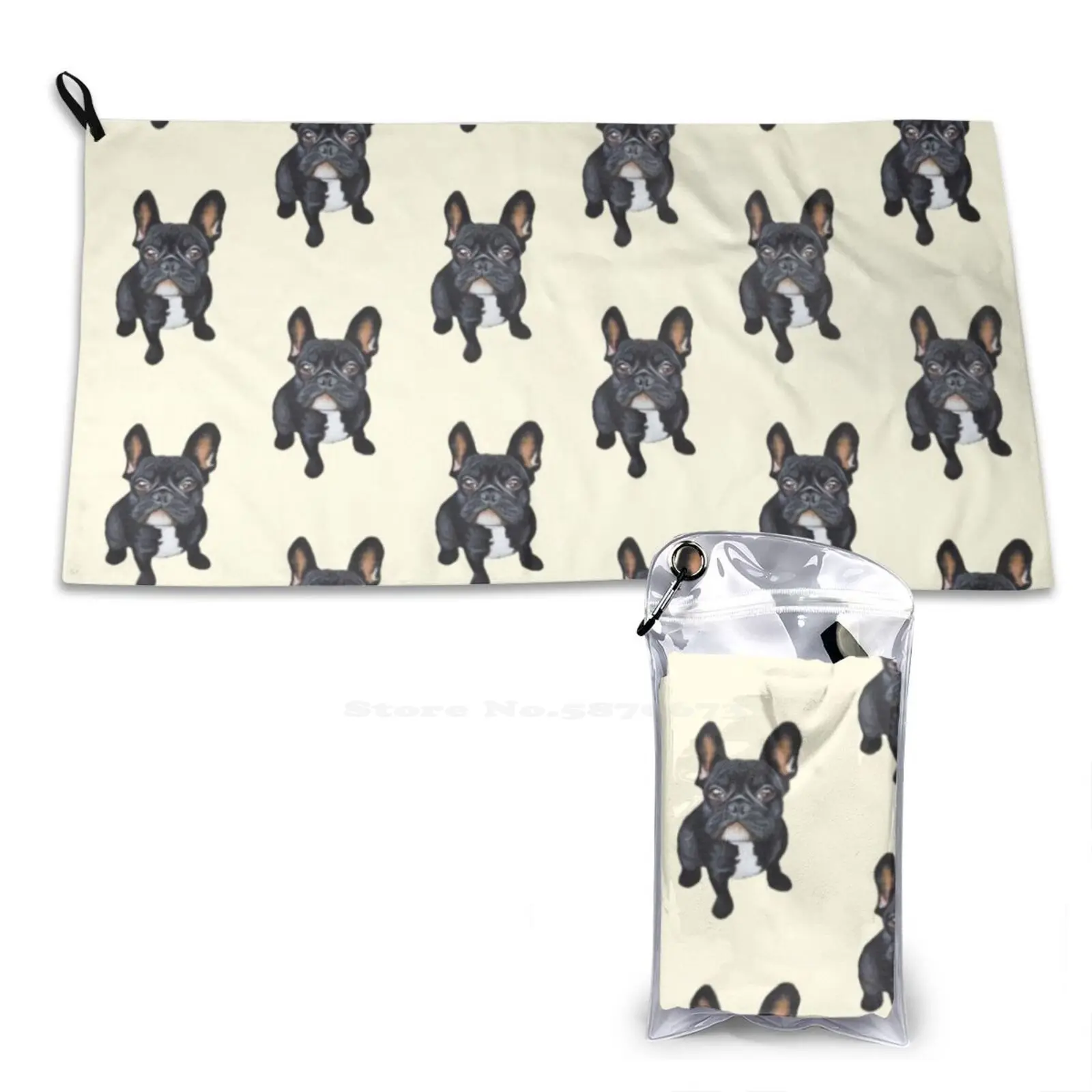 French Bulldog Soft Towel Quick Dry Beach Towel Puppy Canine Black Dog Frenchie French Bulldog Black And White Cardboard Brown