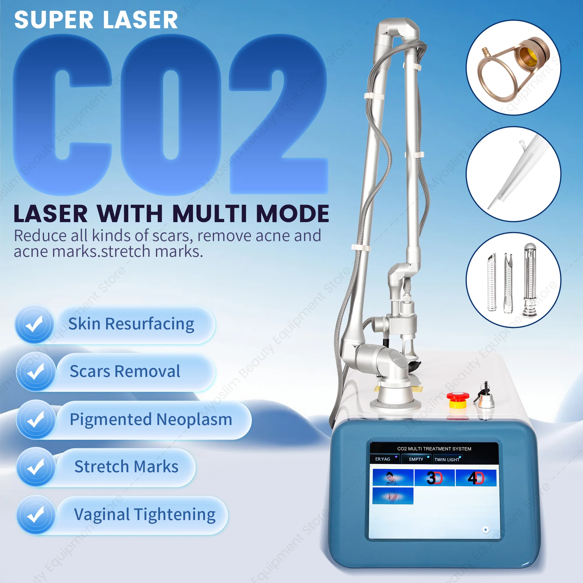 Portable Fractional CO2 Lase Beauty Machineg Skin Resurfacing Scar Wrinkle Acne Removal & Vaginal Tightening Salon Device