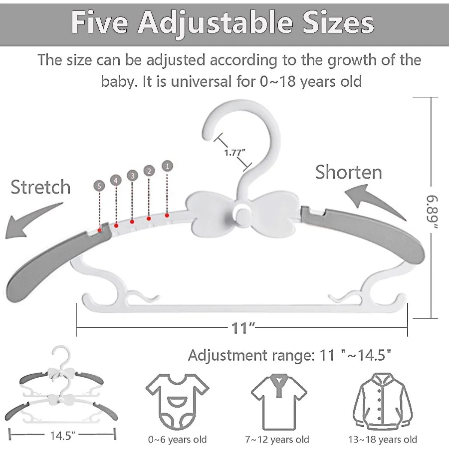 50 عبوة من الشماعات البلاستيكية القابلة للتعديل لتنظيم الخزانة: شماعات متتالية موفرة للمساحة لملابس الأطفال والرضع مثالية لملابس الأطفال #2