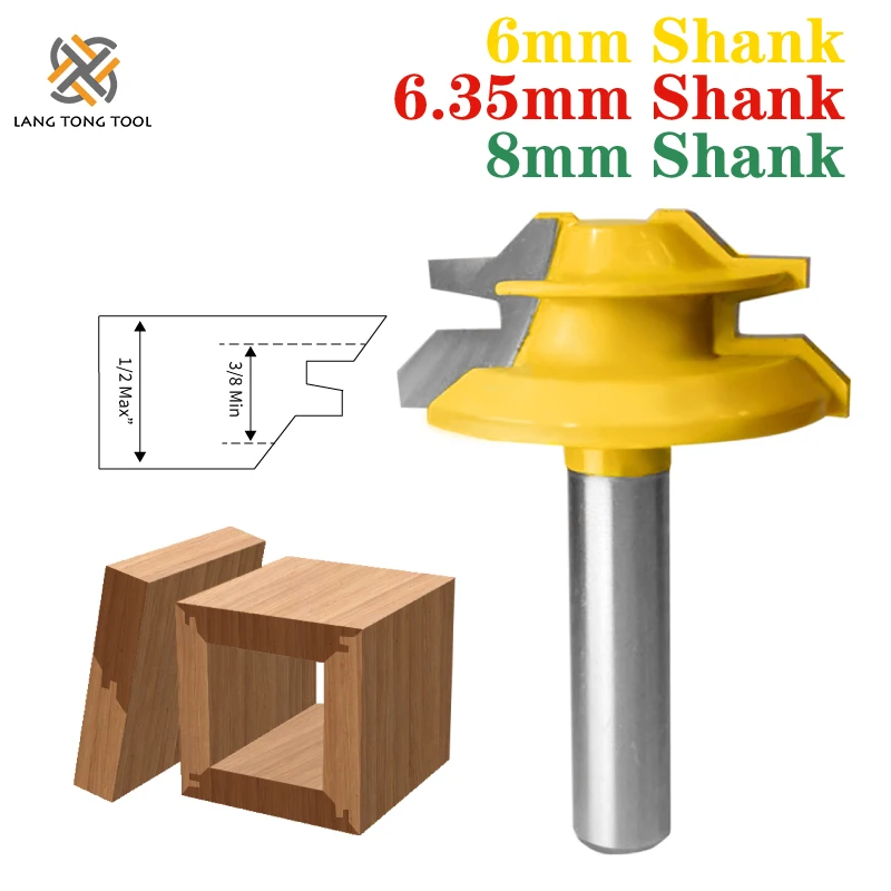 Lock Miter Router Bit para Carpintaria, Tenon Milling Cutter Tool, Perfuração para madeira, Liga de carboneto, 45 graus, LT069, 1Pc