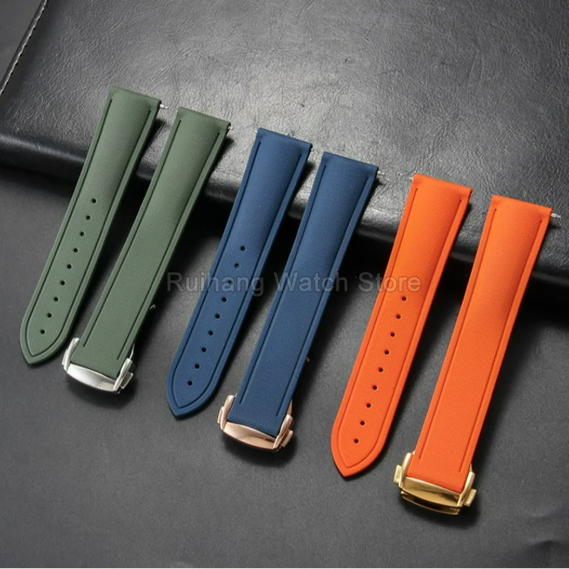Breathable Groove Design Skin-Friendly Comfortable-Wearing Watchband for Omega Submariner Tissot MIDO Citizen FKM Watchband