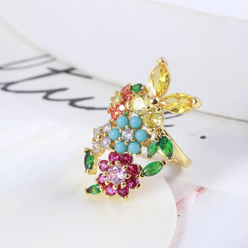 2026 New Hot Iridescent CZ 3D Lush Floral Butterfly Ring Sweet Forest Style Youthful Mix Order for Women Fashion Jewelry