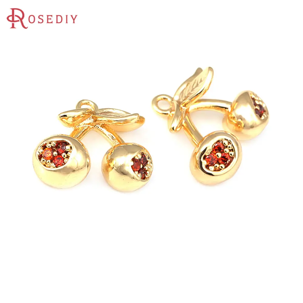 4PCS 24K Gold Color Brass and Zircon Fruit Charms Pendants Jewelry Making Supplies Necklaces Earrings Diy Findings Accessories