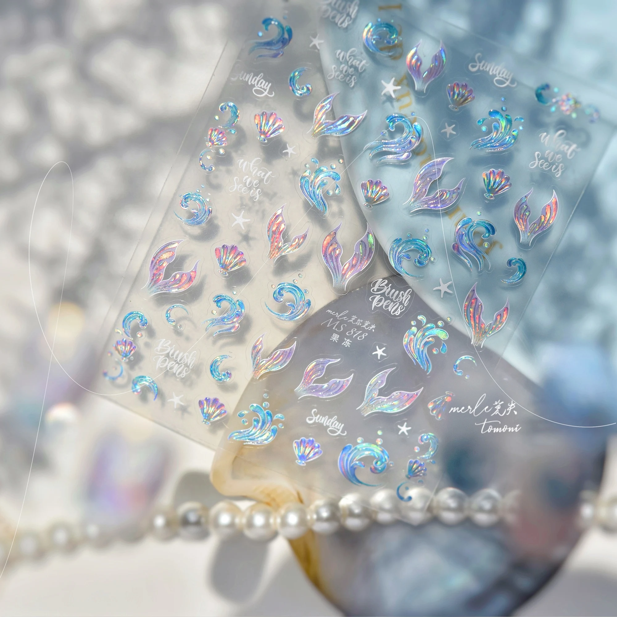 1 قطعة 5D تنقش حورية البحر الذيل مسمار الشارات بريق قذيفة مانيكير اكسسوارات ذاتية اللصق لحفلات الصيف الأحداث ملصقات #3