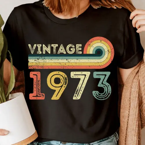 

Personalised Vintage 1973 50th Birthday Gift Mom Grandpa Womens T-Shirts #NED