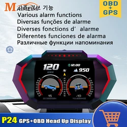 P24 OBD+GPS HUD Car Head Up Display On Board Computer Digital Speedometer Water Temp Fuel Consumption Oil pressure Slope Meter
