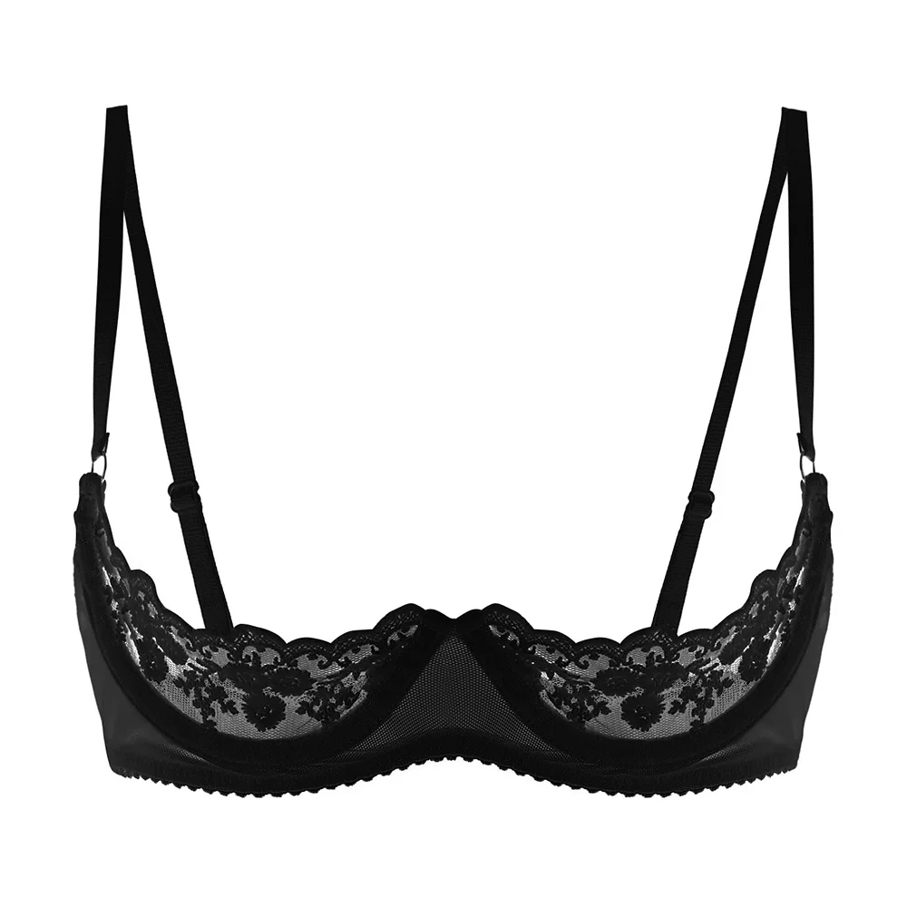 Women Open Cup Bra Top Sexy Cupless Exposed Breasts Underwired See Through Sheer Lace Sexy Exotic Bra Tops Lingerie Nightwear