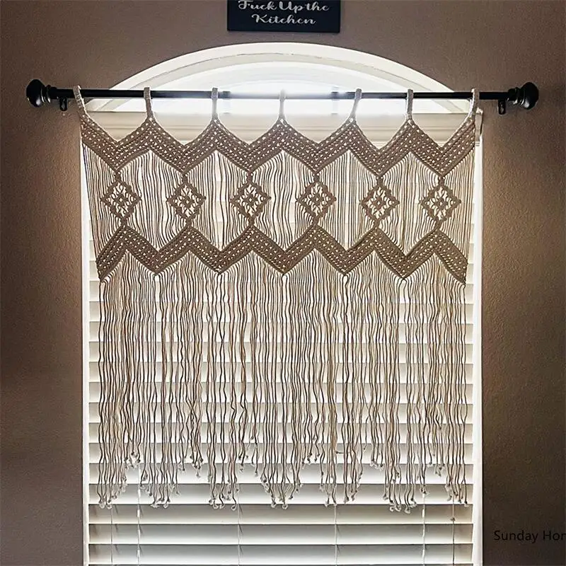 

DIY Macrame Curtain Tapestry Hand-woven Wall Hanging Art Tapestry Boho Decoration Bohemia Window Room Wedding Backdrop Tapestry