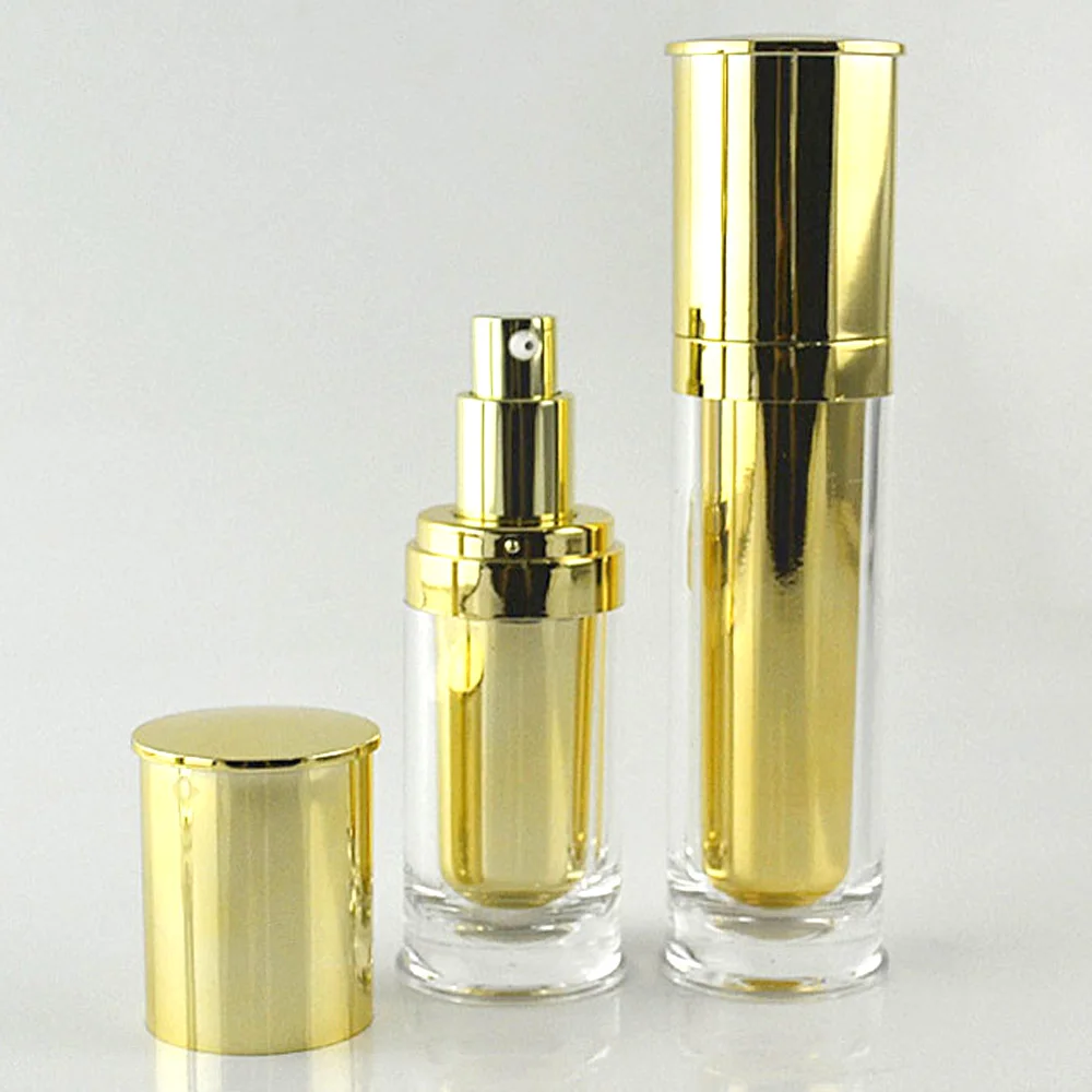 

30ml&50ml Capacity Gold&Silver Color round shape acrylic material alumite lotion bottle with pump and cap