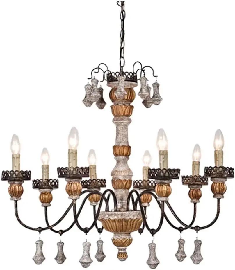 

Chandeliers,French Palace Chandelier Retro Solid Wood Distressed Wood Rust Metal Arm Candle Chandelier