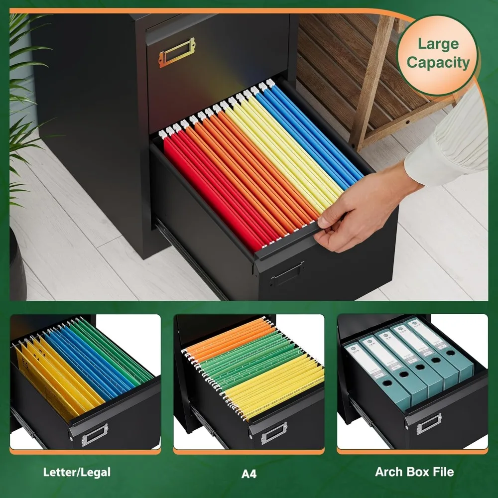 Metal Vertical Filing Cabinet with Lock, 2 Drawer Storage for Home Office - Secure A4/F4/Letter/Legal Files Assembly Required