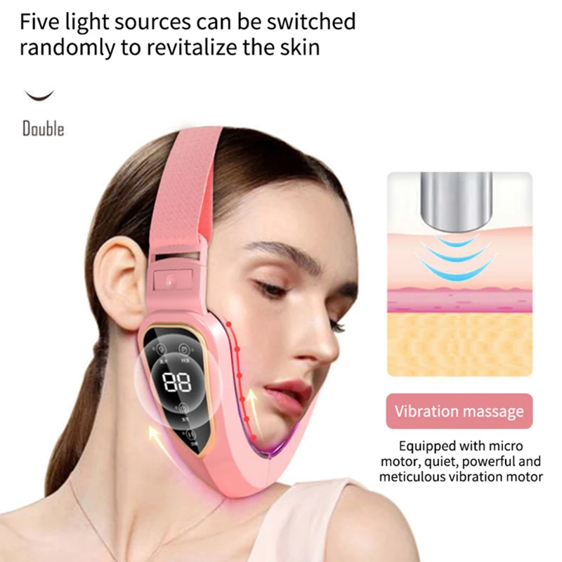 อุปกรณ์ยกกระชับผิวหน้าเครื่องนวดสั่นสะเทือนกระชับสัดส่วน Double Chin V Face Shaped Cheek Lift Belt Machine