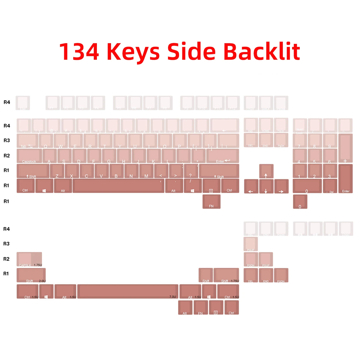 Teclas rojas con fuente grabada lateral, transmisión de luz, perfil OEM, materiales PBT para teclado mecánico