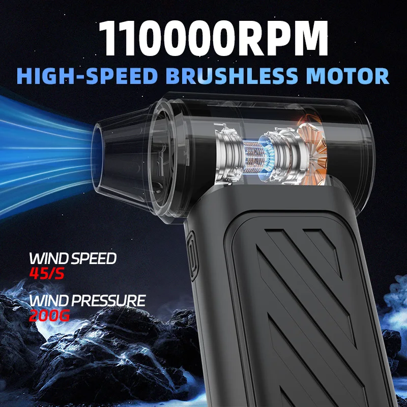 100000RPM Violent Turbofan air duster 80W Handheld Jet Fan 3-speed Adjustable Jet Fan Mini Blower for Cars and Homes