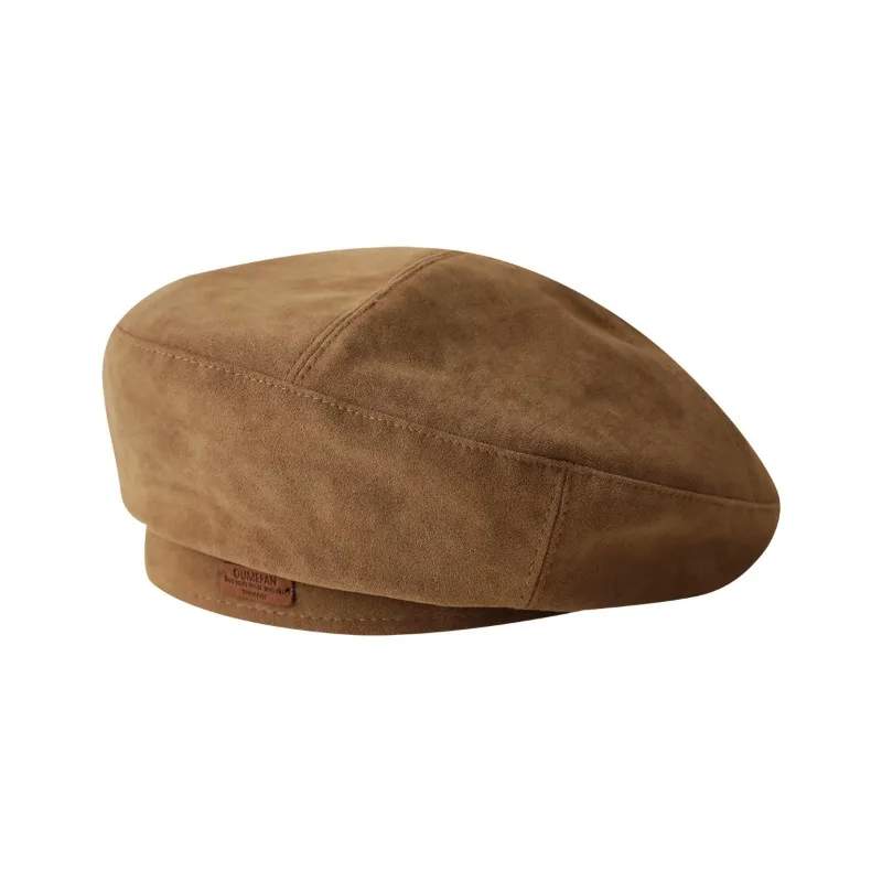 النسخة الكورية Ins بلون الجلود تسمية الجلد المدبوغ القبعات الخريف والشتاء الرجعية الأزياء البريطانية عارضة الرسام قبعة للنساء