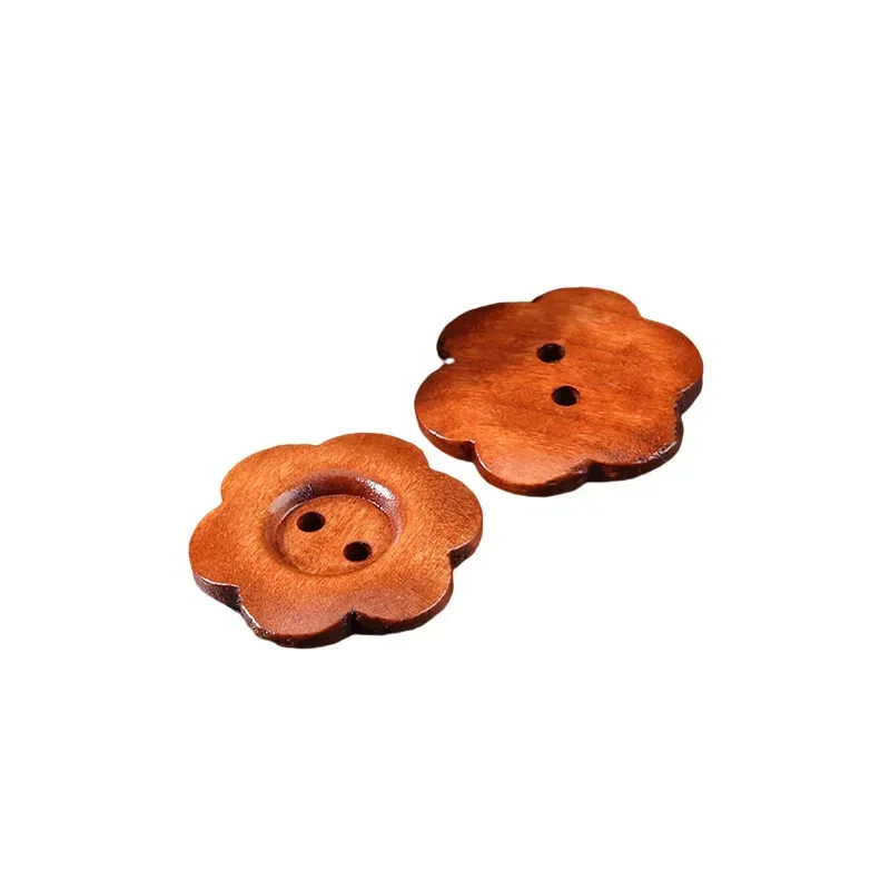 10PCS Wooden Flower Buttons 2-hole Beautiful Flat-back Buttons Woman Overcoat Sweater Apparel Accessories