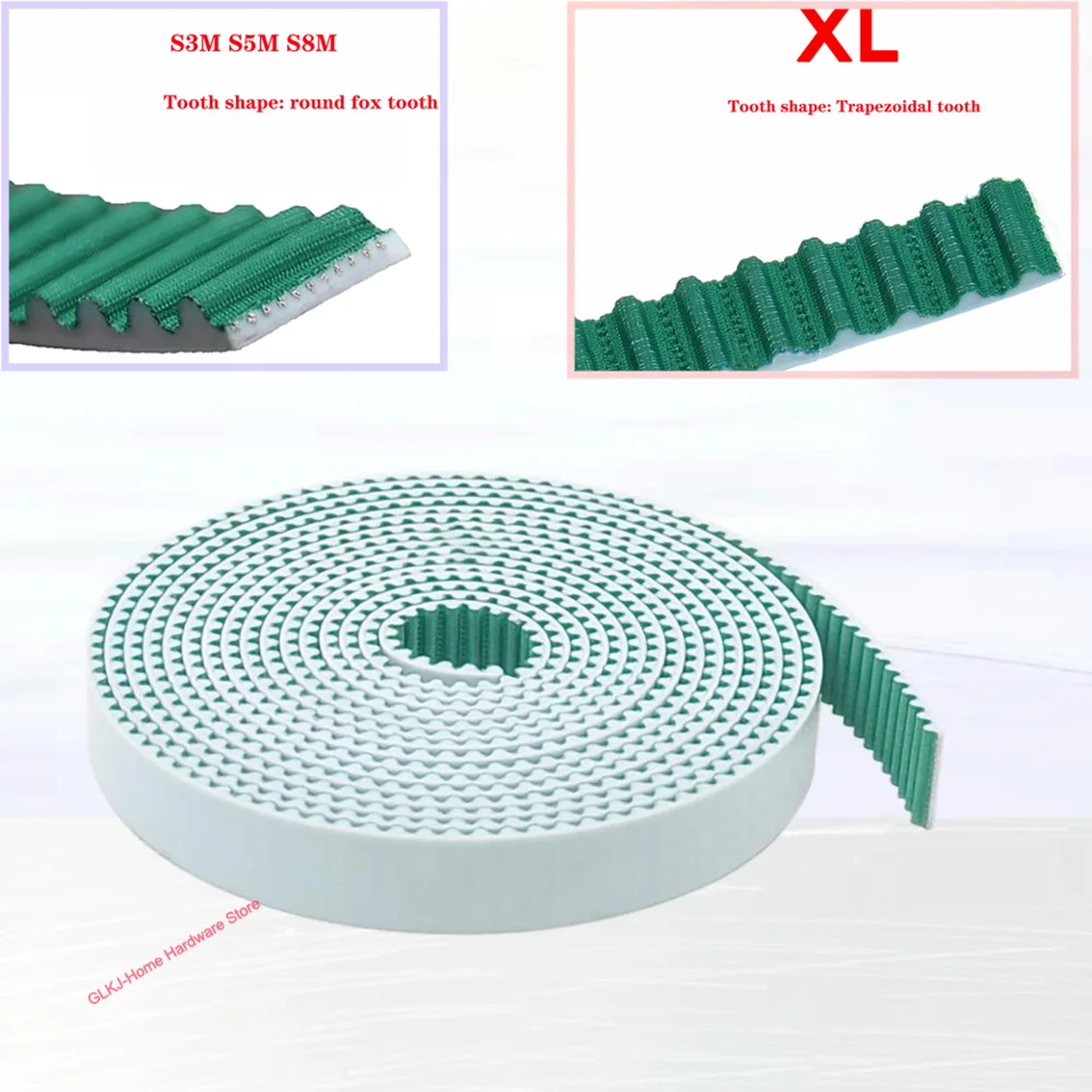 1Meters Width 10-40mm S3M S5M S8M XL Open Timing Belt Polyurethane With Steel Core Green Tooth Surface For 3D Printer/CNC