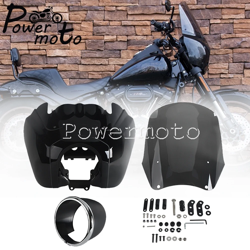 

For Harley Softail Low Rider S 114 117 FXLRS 20-23 Motorcycle 15" Club Windshield Fairing 5.75" Cafe Racer Headlight Cover Cowl