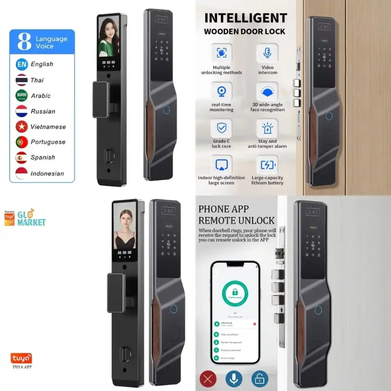 

Glomarket Smart Lock with , Password, and Facial Recognition Unlocking - Remote Unlocking Smart Intelligent Lock