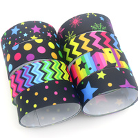 DHK 7/8'' 5yards Neon Star Stripe Polka Dot Christmas Printed Grosgrain Ribbon Accessories Material DIY Sewing Craft C2050