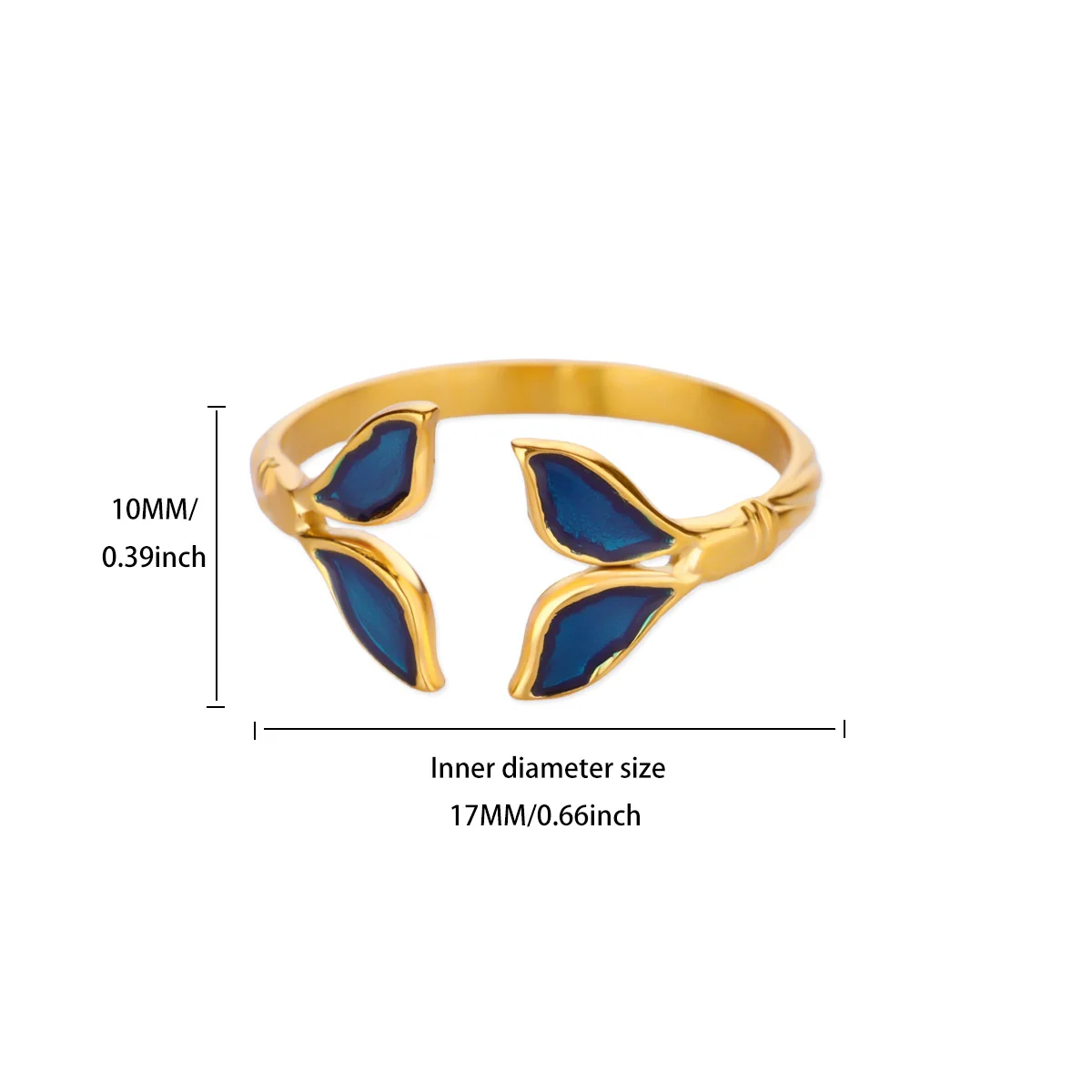 Women's 18K Gold-Plated Green Leaf Wave Open Ring