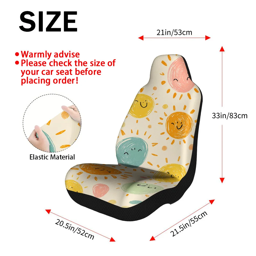 2pcs Sunny Smiley Faces Designed Universal Car Seat Cover Set | Trendy, High-Quality, Durable Polyester Seat Protectors, Univers