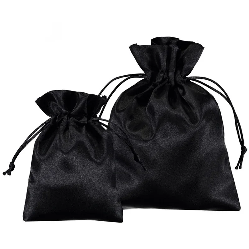 50PCS High Quality Silk Bag Custom Print Logo Storage Drawstring Bags Underwear/Makeup/Wigs/Virgin Hair Satin Packaging Pouch