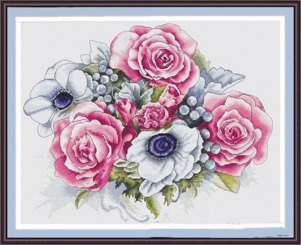 Cross stitch Kit 14CT Canvas Cross Stitch Embroidery Set Craft -20-Spring red flower bouquet 45-38 Cross Stitch Set