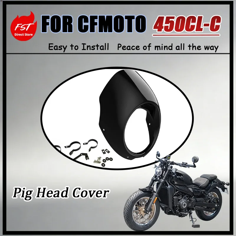 For CFMOTO 450CL-C Harley Style ABS Pig Head Fairing Front Head Cover Headlight Shield Modified Accessory