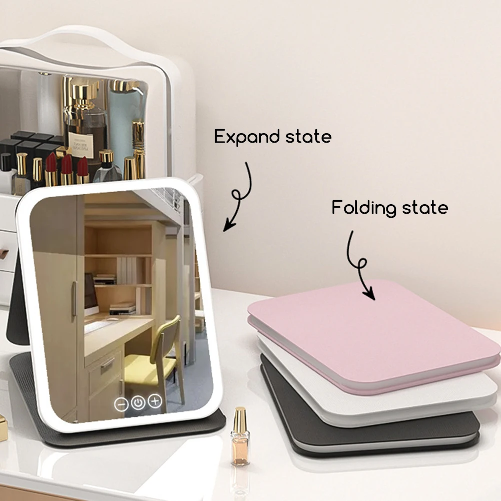Espelho de maquiagem led com luz, tamanho s/l ajustável espelho de penteadeira de mesa, luz de preenchimento de maquiagem portátil recarregável para senhoras
