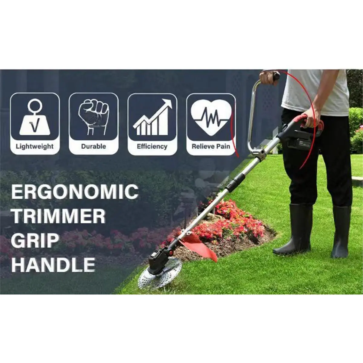 

A1920P ~Universal Lawn Mower Extension Handle - Ergonomic Aluminum Grip for Enhanced Lawn Care Handles + Shoulder Straps