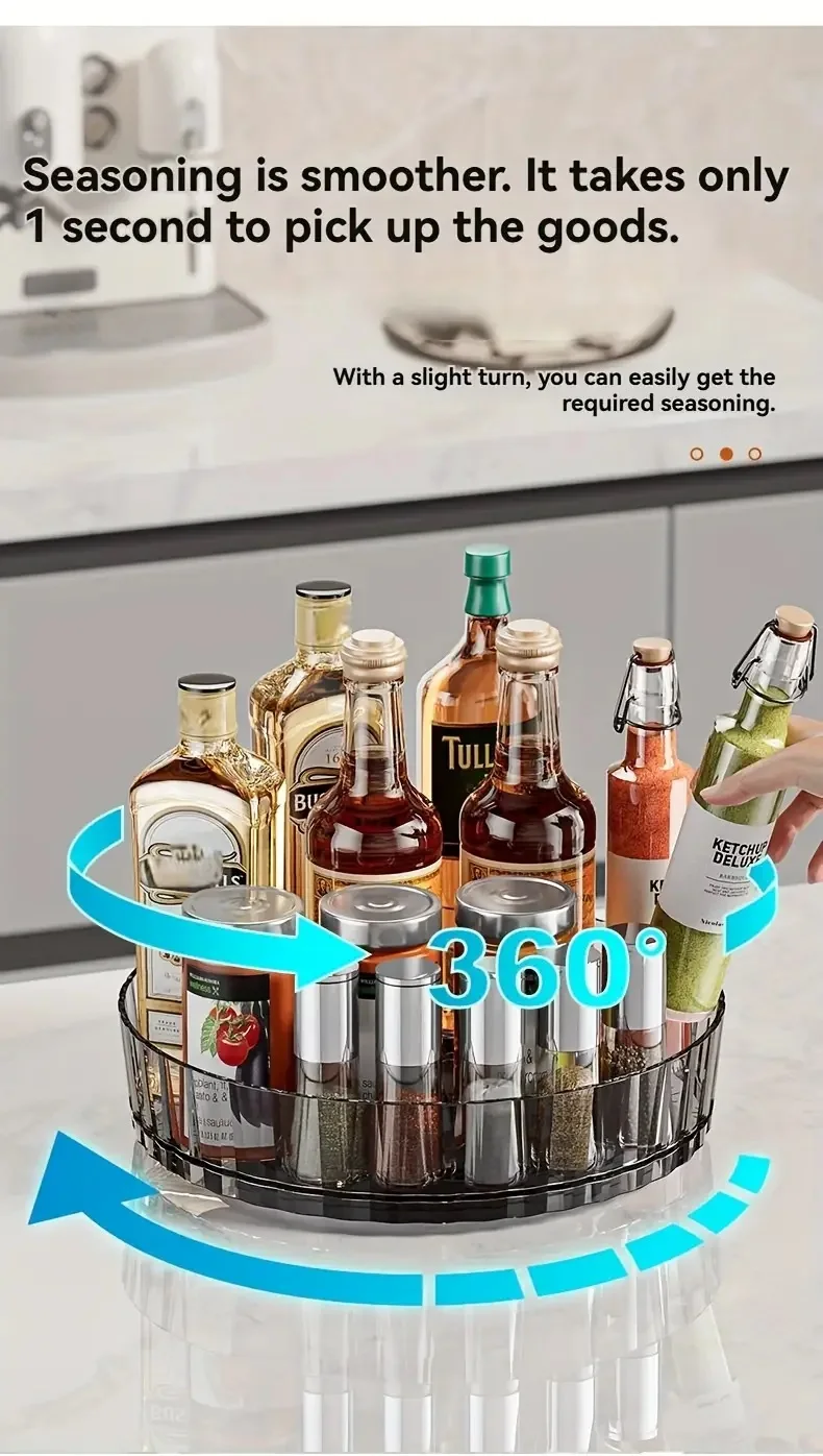 360 ° Rotierender, rotierender Gewürzregal-Organizer für Badezimmer, Küche, Arbeitsplatte, einfacher Zugang und effiziente Aufbewahrung, Schreibtisch-Aufbewahrungsbox – Detail 6
