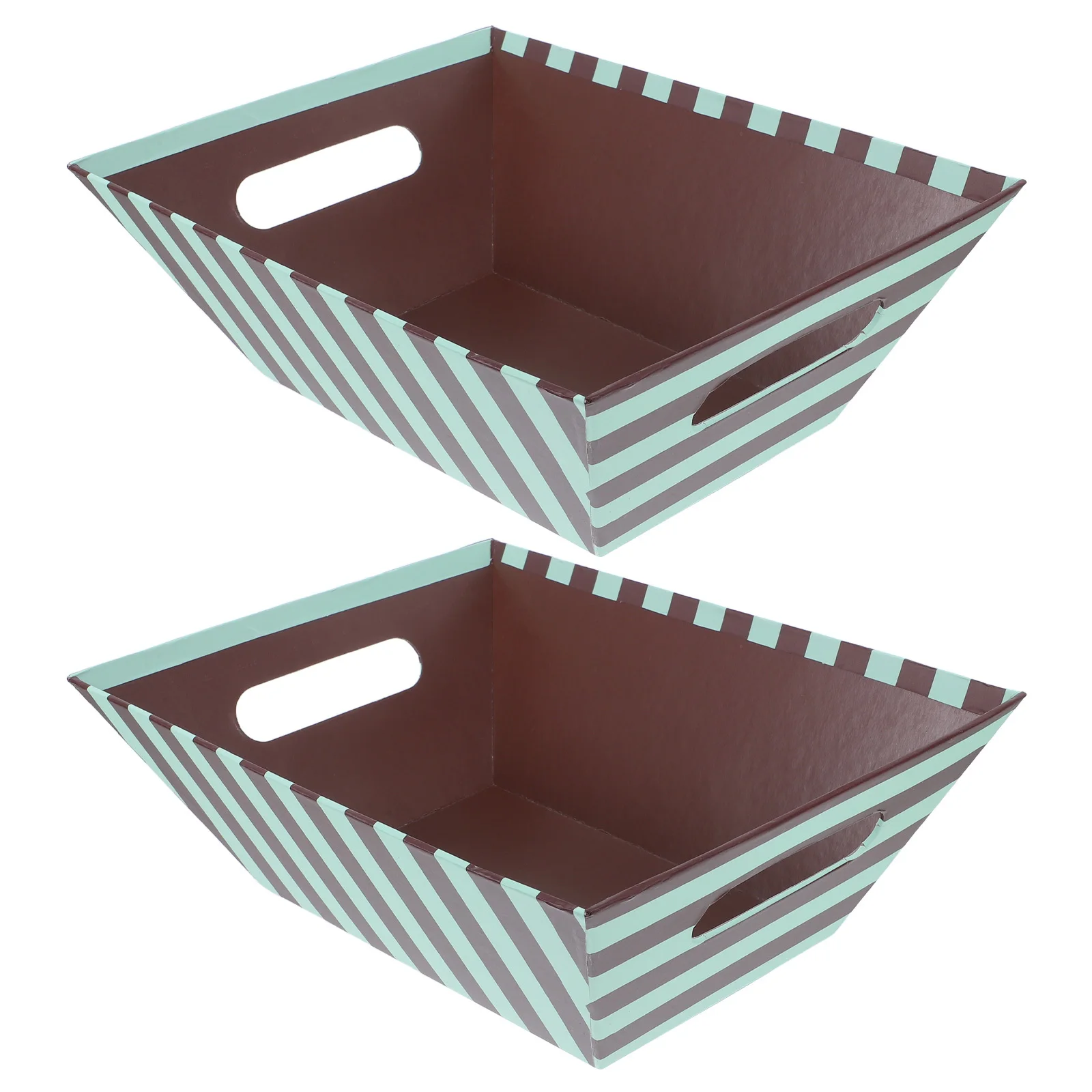 

2pcs Striped Paper Baskets Heavy-Duty Greaseproof Food Containers With Handles For Candy Snacks Appetizers Party Picnic Serving