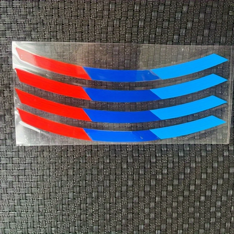 4 Stück blau-rot-blaue gebogene Streifenaufkleber, wasserdichte Vinyl-Aufkleber für Auto und Motorrad – Detail 7
