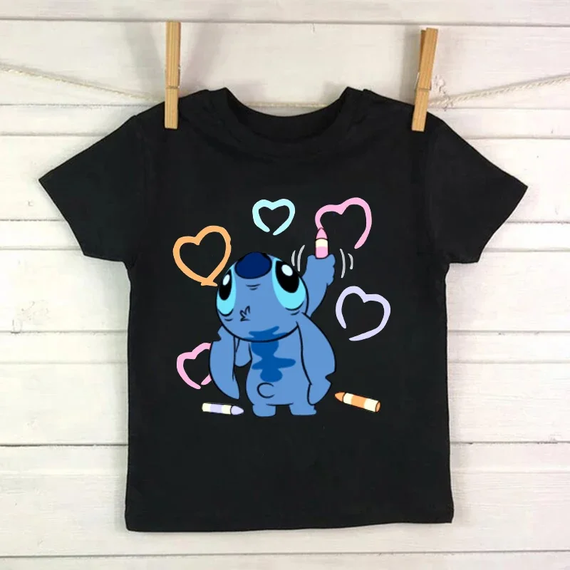 New Kawaii Lilo Stitch Cartoon T Shirt Children Kids Stitch Cute Manga T-shirt Graphic Lilo and Stitch Tshirt Girl Boy Top Tees