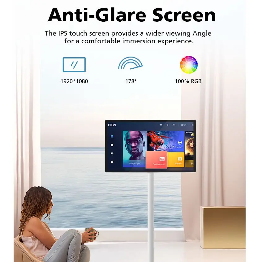 Indoor 21.5" IPS LED LCD White Android Smart Portable TV HDTV Monitor Touch Screen With Built-in Camera