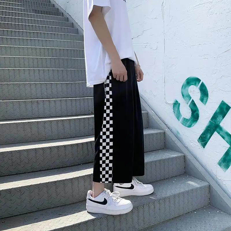 Loose Men's Casual Pants Autumn Season Cotton Content 50% to 69% Plaid Pattern Micro Stretch Trendy Sle Straight Leg Nine I...