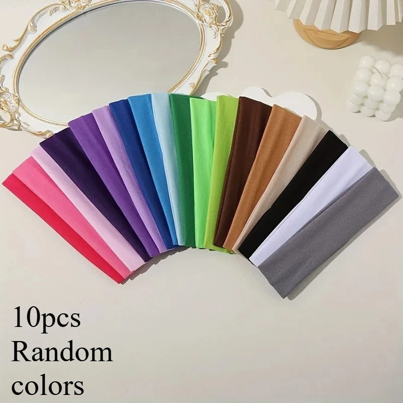 10 Pcs Women's Elastic Sports Headbands, Woven Polyester Non Slip Sweat Absorbent for Yoga Running Gym