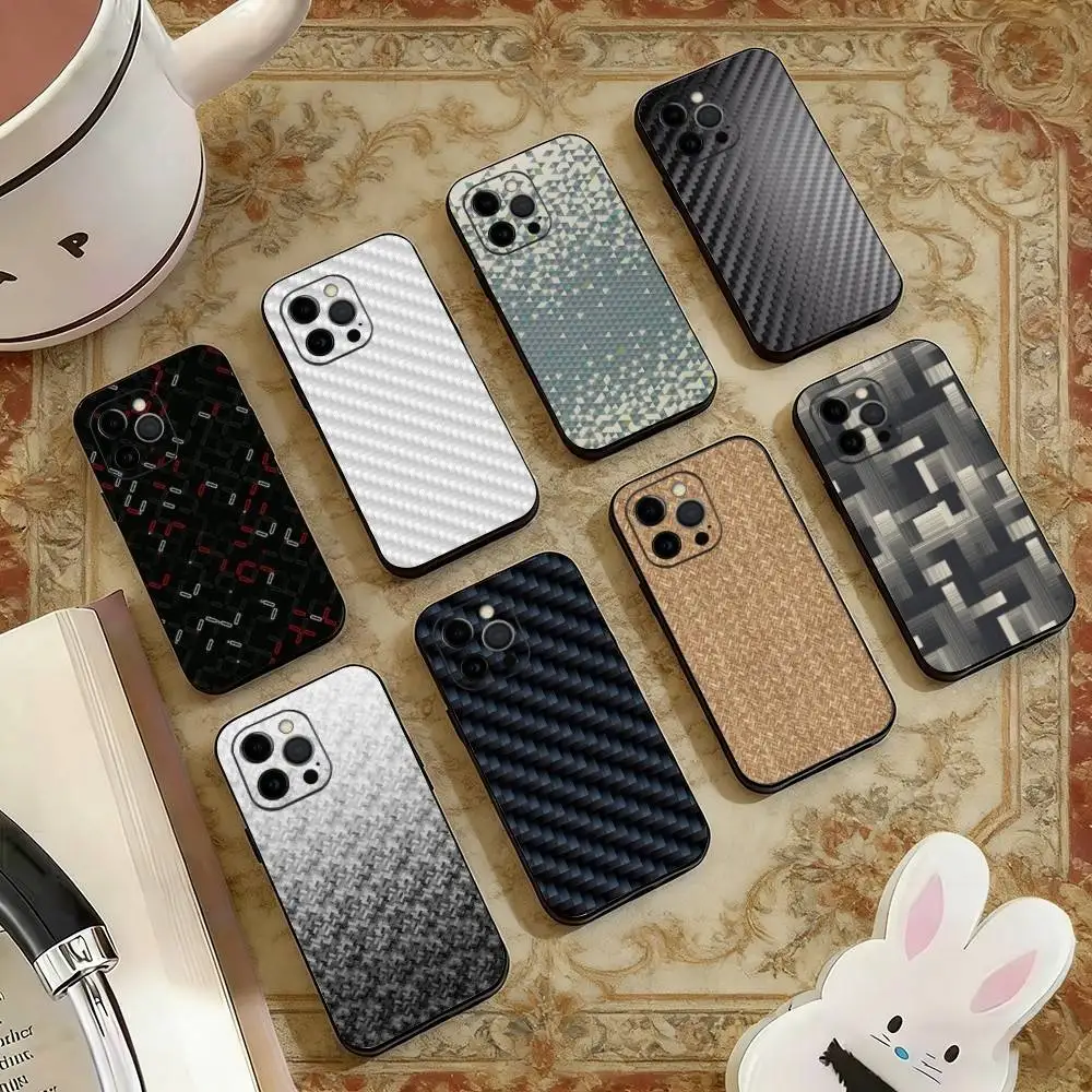 Carbon Fiber Weave  Phone Case For iPhone 17, 16,15,14,13,12,11 Plus,Pro Max, Others Soft Black Cover