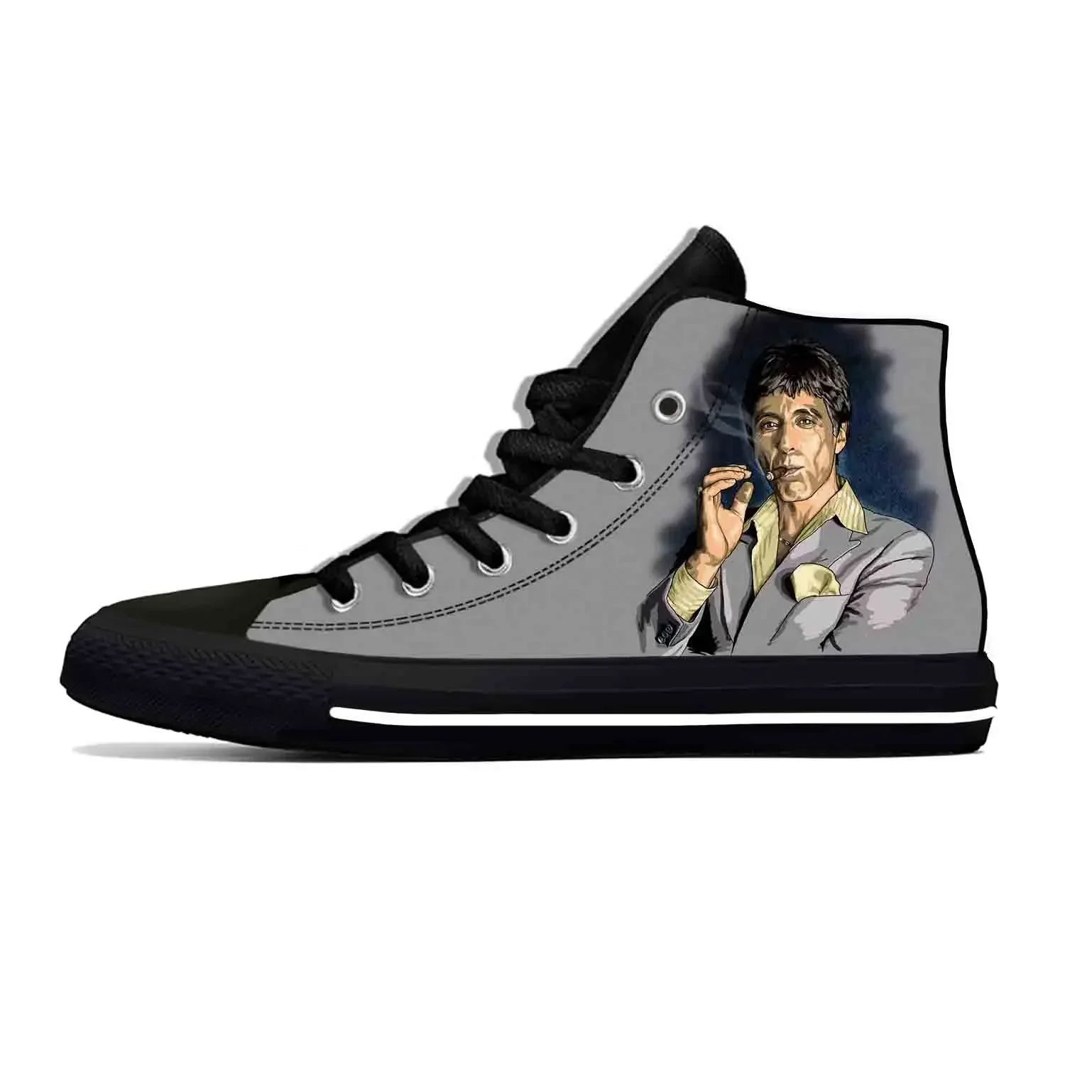 Scarface-Tony Montana filme anime dos desenhos animados sapatos casuais para homens e mulheres, sapatos leves de verão, respirável, top alto, quente