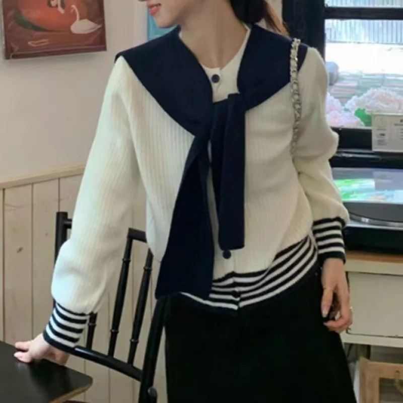 

Style Chic Soft Pullover 2025 Korean Casual Sweater Women O Neck Patchwork Loose Shawl Knitted Top