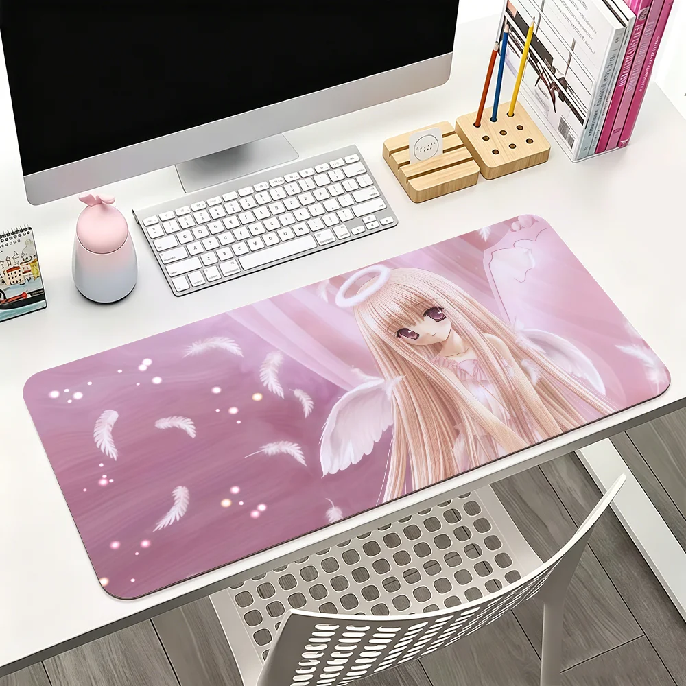 Pink Angel Anime Cute Girl Mouse Pad For Office Gaming And Keyboards Non-Slip Large Waterproof