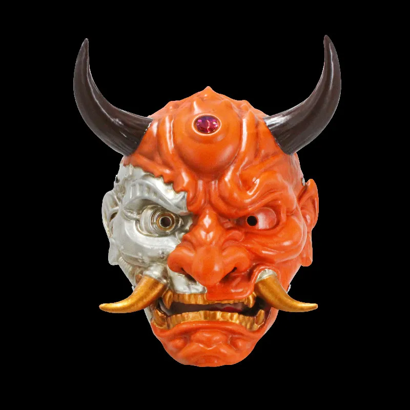2 Colors Japanese Soldier Samurai Prajna Mask Horror Oni Red Prajna Halloween Mask Parties Festivals Supplies Cosplay Resin Mask