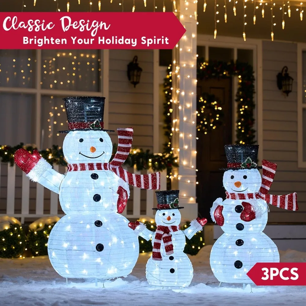 3 Christmas Collapsible Snowman Yard Light 270 Pre-Lit LED Cool White Lights for Christmas Event Decoration,Christmas Eve Night